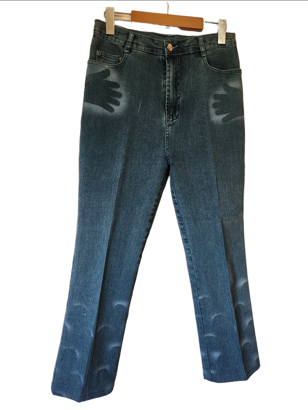 Vintage Y2K Handprint Celestial Moon Jeans Whimsigoth Graphic Straight Leg 28
